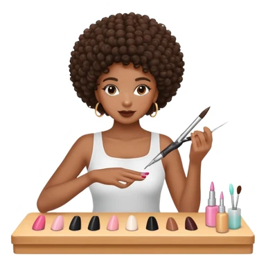Black girl with curly fro getting nails done sticker