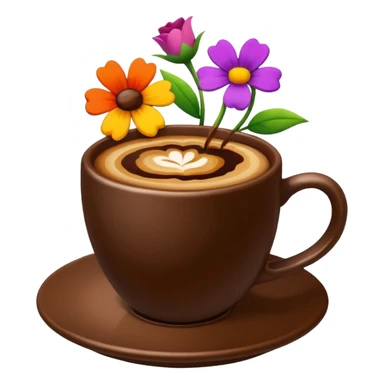 Brown cup of coffee with flowers sticker