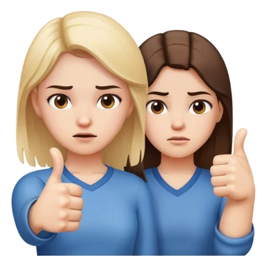 Girl with one hand giving thumbs up and the other hand giving thumbs down, showing mixed feelings, conflicted expression sticker