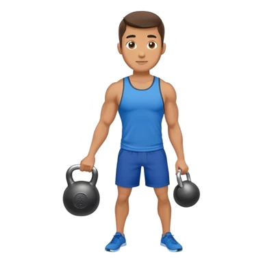 fit man with blue shorts holding kettlebell sticker