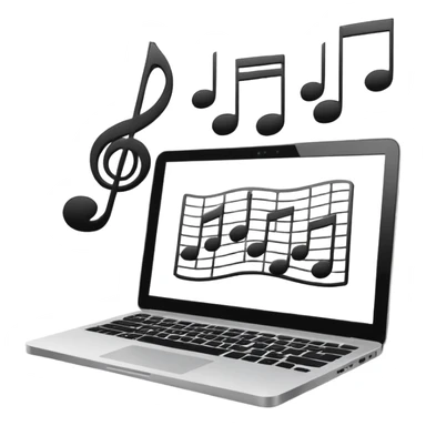 laptop with musical notes around sticker