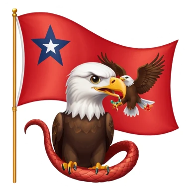 a flag with a red background with five start and an eagle eating a snake sticker