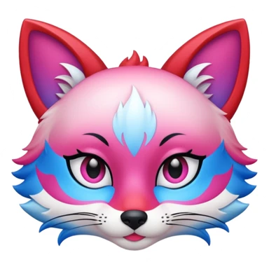 Mascara Kitsune Azul, Vermelho e Rosa degrade sticker