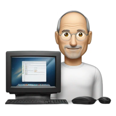 steve jobs with computer sticker