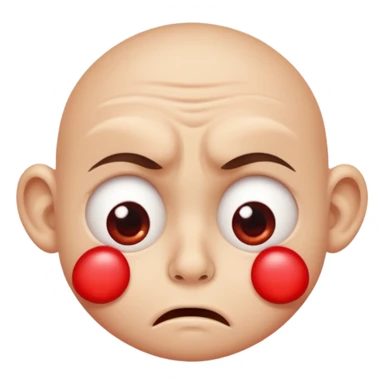 apple emoji style face with scrunched nose and wide eyes, showing regret after tasting something bad, no text sticker