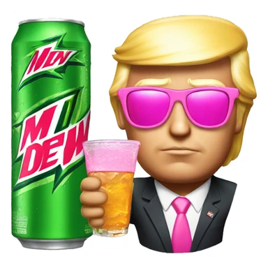 donald trump with pink sunglasses while drinking mtn dew sticker