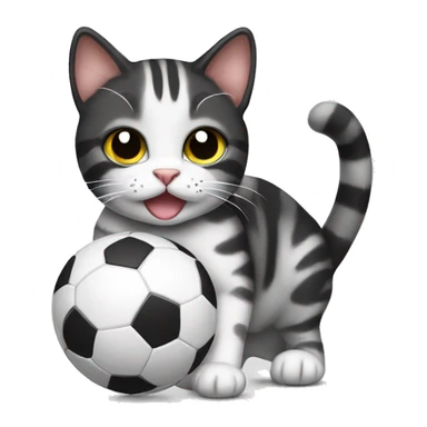 Black and white Tabby cat playing with ball sticker