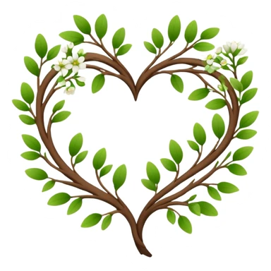 Natural minimal branches with a few flowers in a twisty heart shape sticker