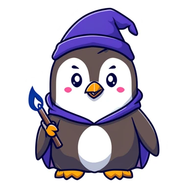 cute penguin as a powerful wizard casting a spell sticker