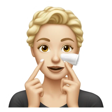 white girl applying cream on face sticker