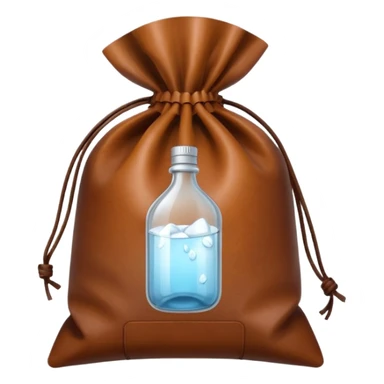 white transparent plastic bottles popping out of a leather brown bundle bag sticker