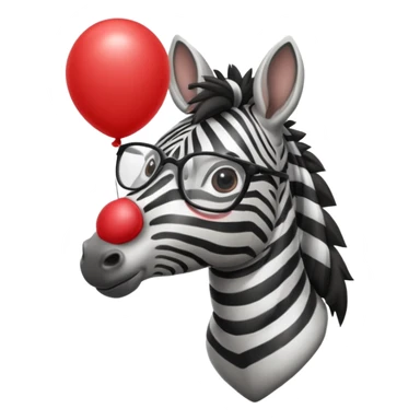 zebra holding red balloon in hand with glasses sticker