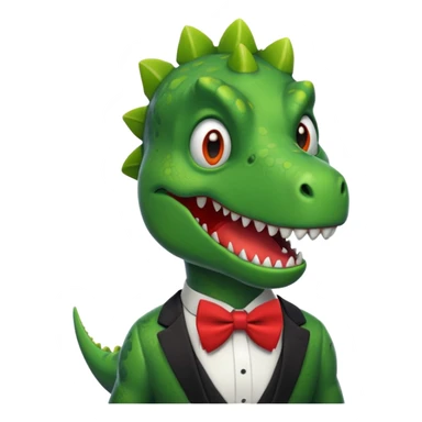 Dinasaur with a funny face and a bowtie sticker