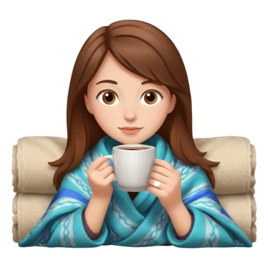 Brown hair Girl drinking coffee, with a cozy blanket sticker