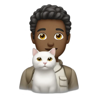 man with white cat sticker