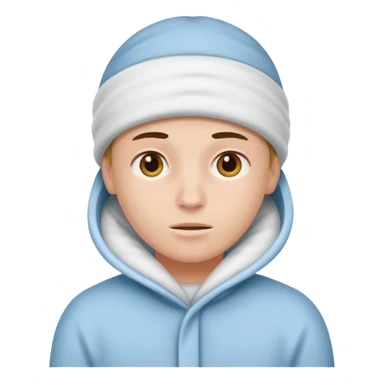 A person with headaches and a cold pad on the head sticker