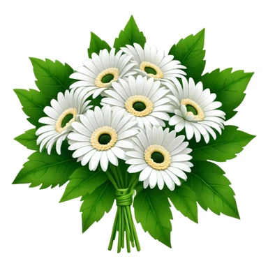 bouquet White Gerbera Daisy, luxuriant, leaf, bud sticker