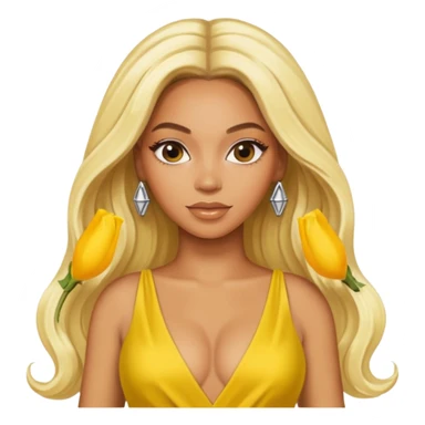 Beyonce with long platinum blonde hair, yellow outfit sticker