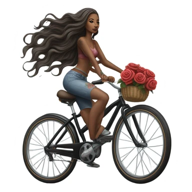 Hyper Realistic beautiful woman model with a small rose tattoo riding a bike sticker