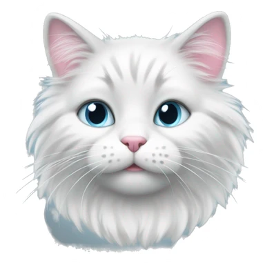 fluffy grey and white cat, small ears, pink nose, light blue eyes, white long whiskers, white spots near the nose, white breast, the cat's fur is soft. sticker
