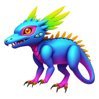Tropical lush warm-colored modern colorful neon-colored cyber-Fakémon-Digimon-Trico-creature sticker
