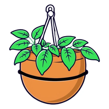 Plectranthus Verticillatus creeping charlie plant with trailing vines and large round coin-shaped leaves in a coconut fiber hanging basket sticker