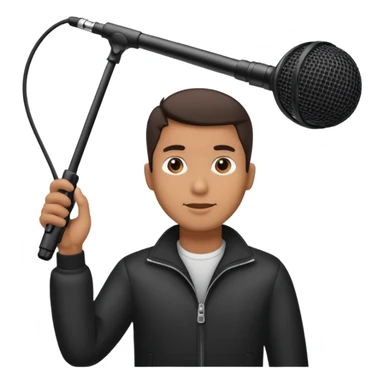 man holding a long over head boom microphone sticker
