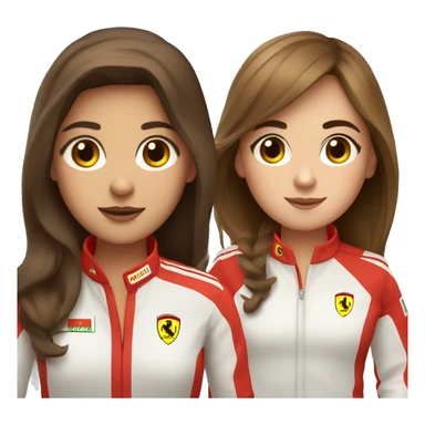 two girls with brown hair and eyes who are f1 ferrari fans sticker