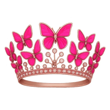 Enhance the vibrancy and saturation of the pink enamel butterflies on the crown, making them more vibrant and saturated in their pink enamel shades. Keep the sparkling gems and pink base intact. No background. sticker