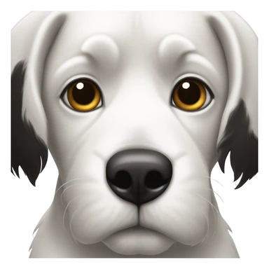 Un perro blanco y negro con el pelo desordenado y algo pequeño con los ojos marrón oscuro  sticker