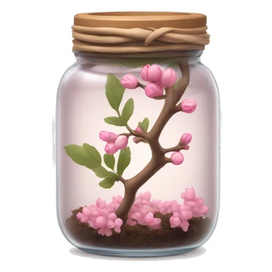 Delicate big twig with pink buds in a transparent jar sticker