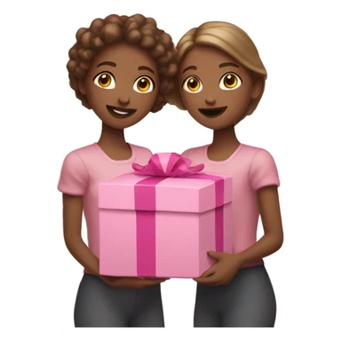 Two tan girls holding a pink box  sticker