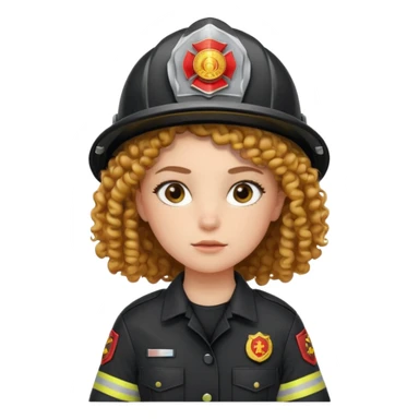 Firefighter girl curly hair with Black uniform sticker