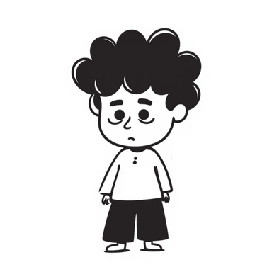 hand drawn doodle of an emo face with black hair and sad expression sticker