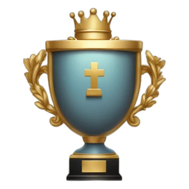 royal big empty Christian trophy for the winner with a cross on royal background sticker