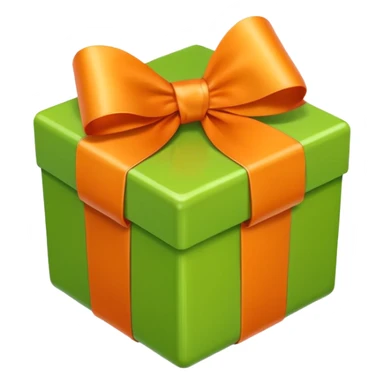 apple style emoji of a light green box with an orange ribbon and bow, top view sticker