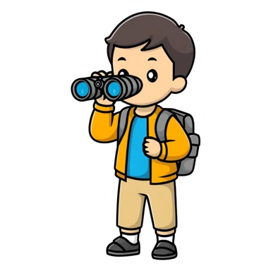 young explorer kid with backpack and binoculars sticker