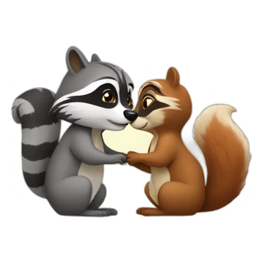 raccoon and a squirrel kissing sticker