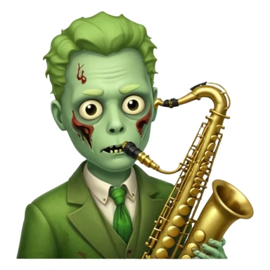 Zombie saxophonist – bent saxophone, puffed cheeks, eerie jazz vibe.
 sticker