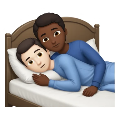 Black adult male and white male dark hair adult, naked, spooning in bed,rear view sticker