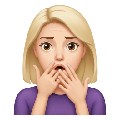 Woman with hand covering mouth, surprised and confused expression with furrowed brow sticker