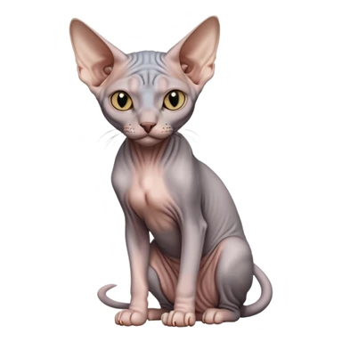 gray sphynx hairless cat full body sitting sticker