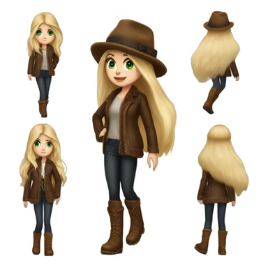 Realistic White girl with Long straight blonde hair, green eyes, tattoos, full body wearing Brown fur coat and fur hat and Brown leather boots, walking sticker
