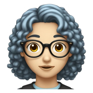 a very dull light blue and black haired 17 year old girl with specs with a curly haired guy with specs sticker