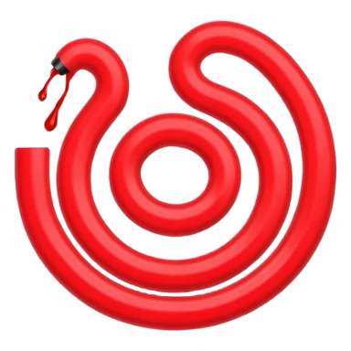 Minimalist emoji-style sticker of a coiled red carpet with drops of blood on the floor around it. Flat design, black and desaturated red tones, no perspective, bold lines. sticker