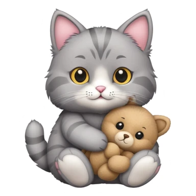 Gray cat holding a teddy bear  sticker