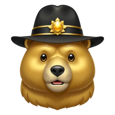 Oso dorado con sombrero negro  elegante y moño negro triste animatronico sticker