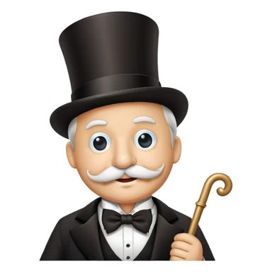 Rich Uncle Pennybags with mustache, top hat, tuxedo, and cane sticker