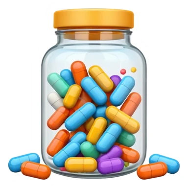 pills in a jar and scattered nearby sticker