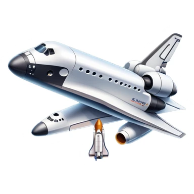 An icon featuring a space shuttle and an airplane against a starry sky, symbolizing aerospace technology. The design includes rocket boosters and satellite orbits, representing the exploration of space and advanced aviation. Transparent background sticker